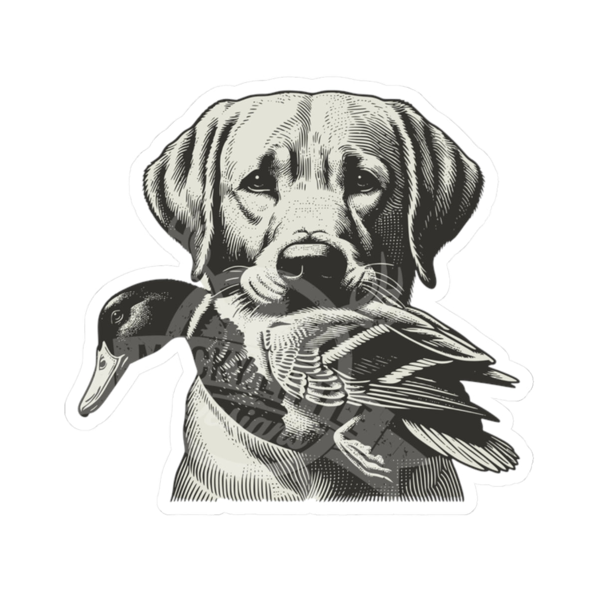 Retriever with Duck Sticker — Vintage Hunting Dog Kiss-Cut Decal