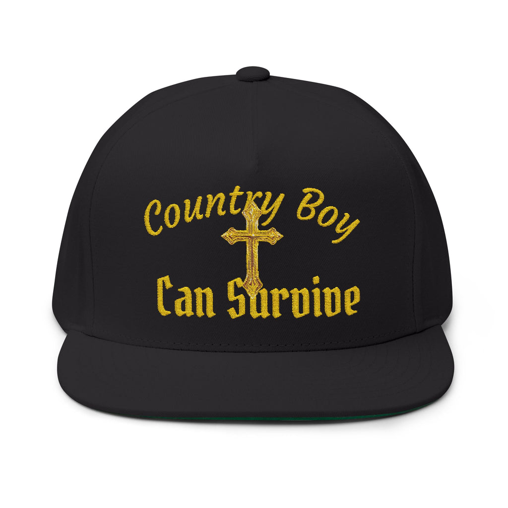 Country Boy Can Survive Embroidered Flat Bill Cap