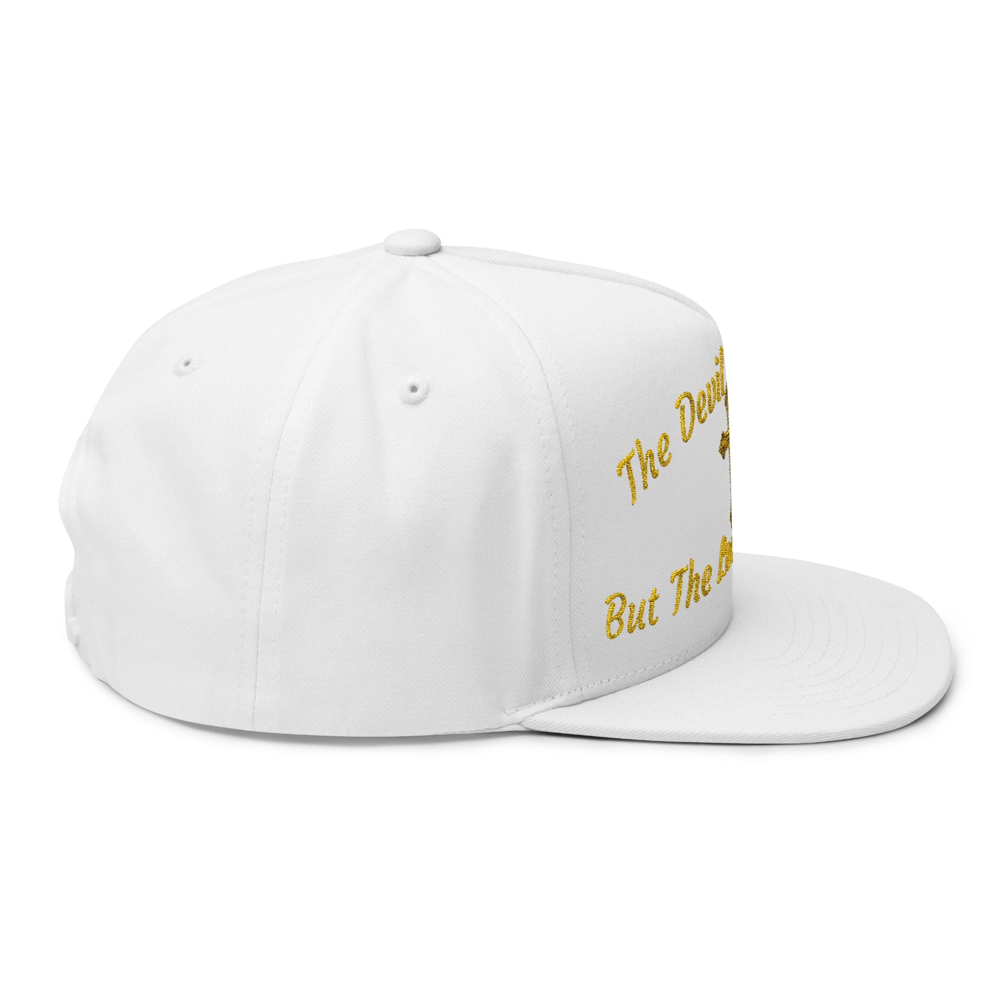 Embroidered Faith Flat Bill Cap — "The Devil Can Scare But The Lord Has Won"