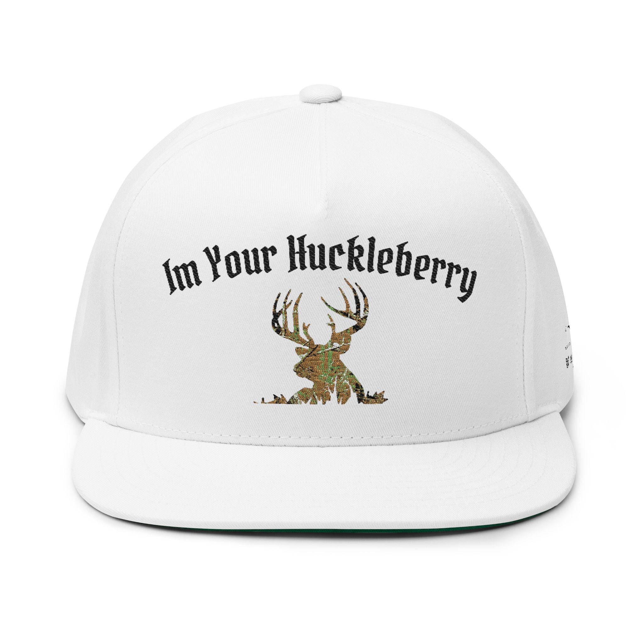 Embroidered 'I'm Your Huckleberry' Flat Bill Cap — Camo Buck Snapback Hat