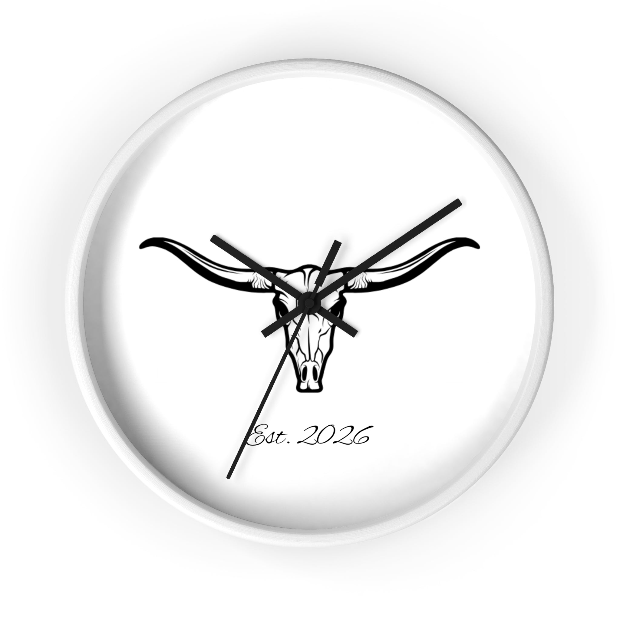 Longhorn Skull Wall Clock — Minimalist Western ‘Est. 2026’ Decorative Clock