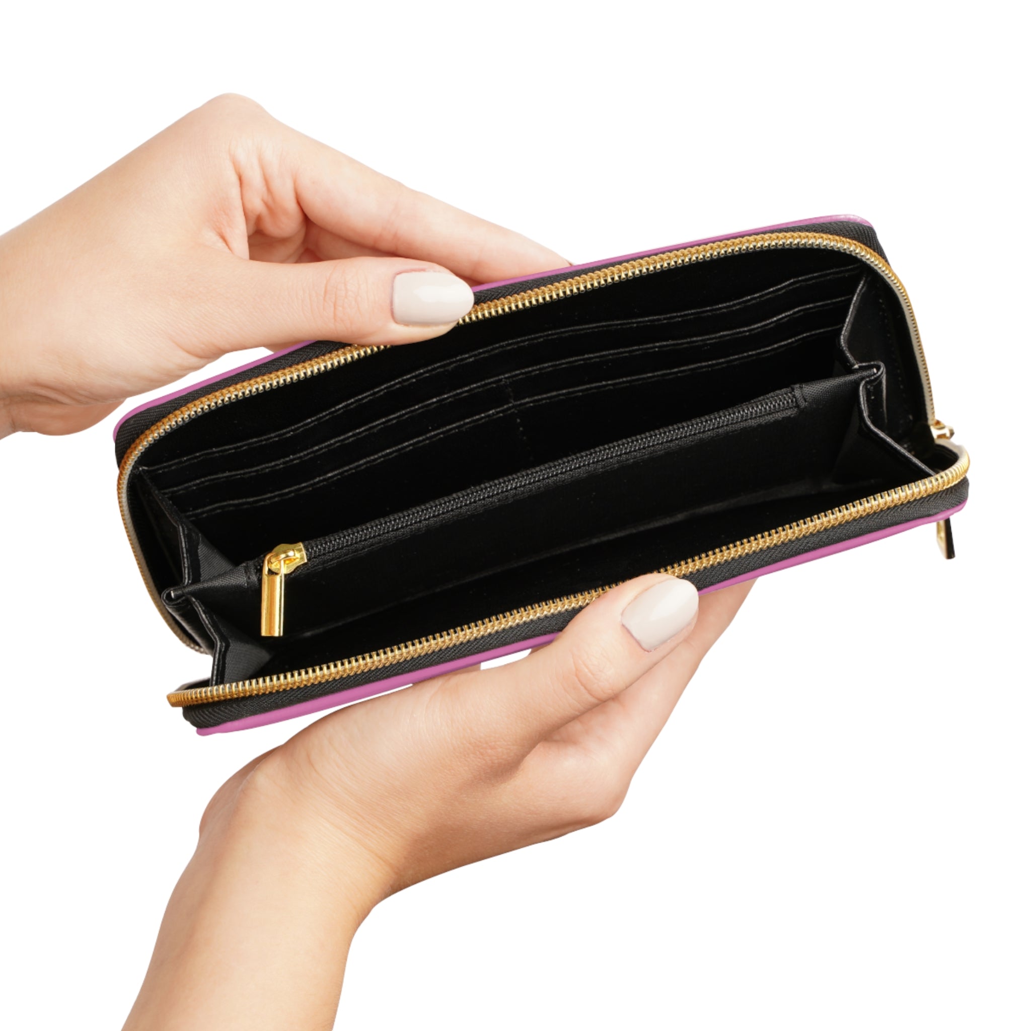 Personalized Pink Zipper Wallet — Monogram WR Floral Leatherette Wallet