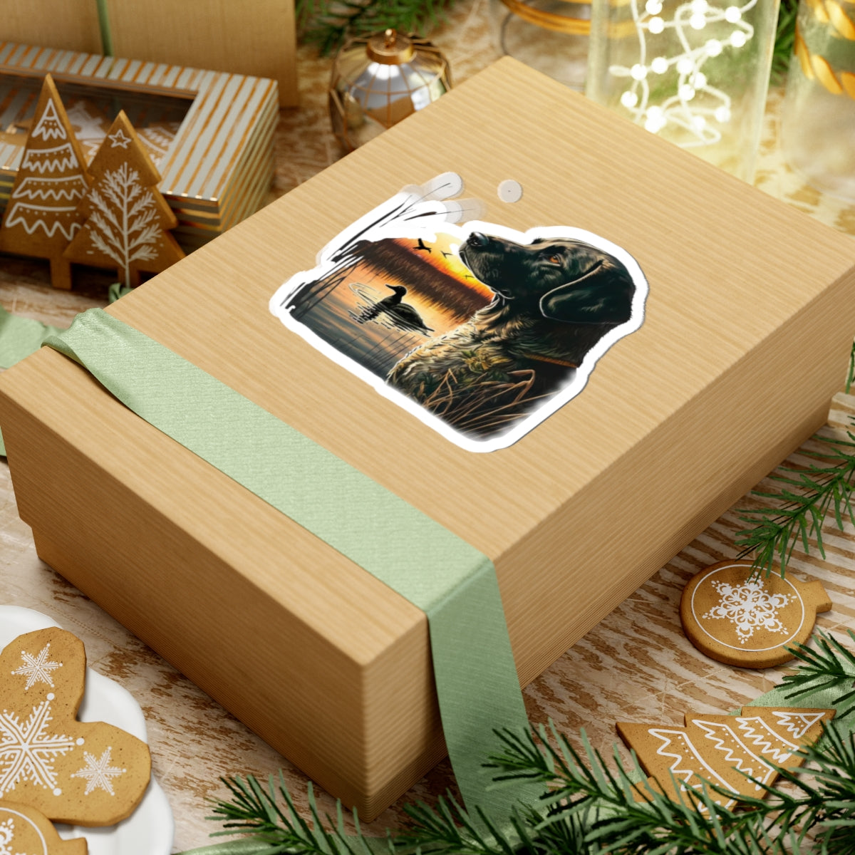 Duck Hunting Black Lab Sticker — Sunset Marsh Kiss-Cut Sticker