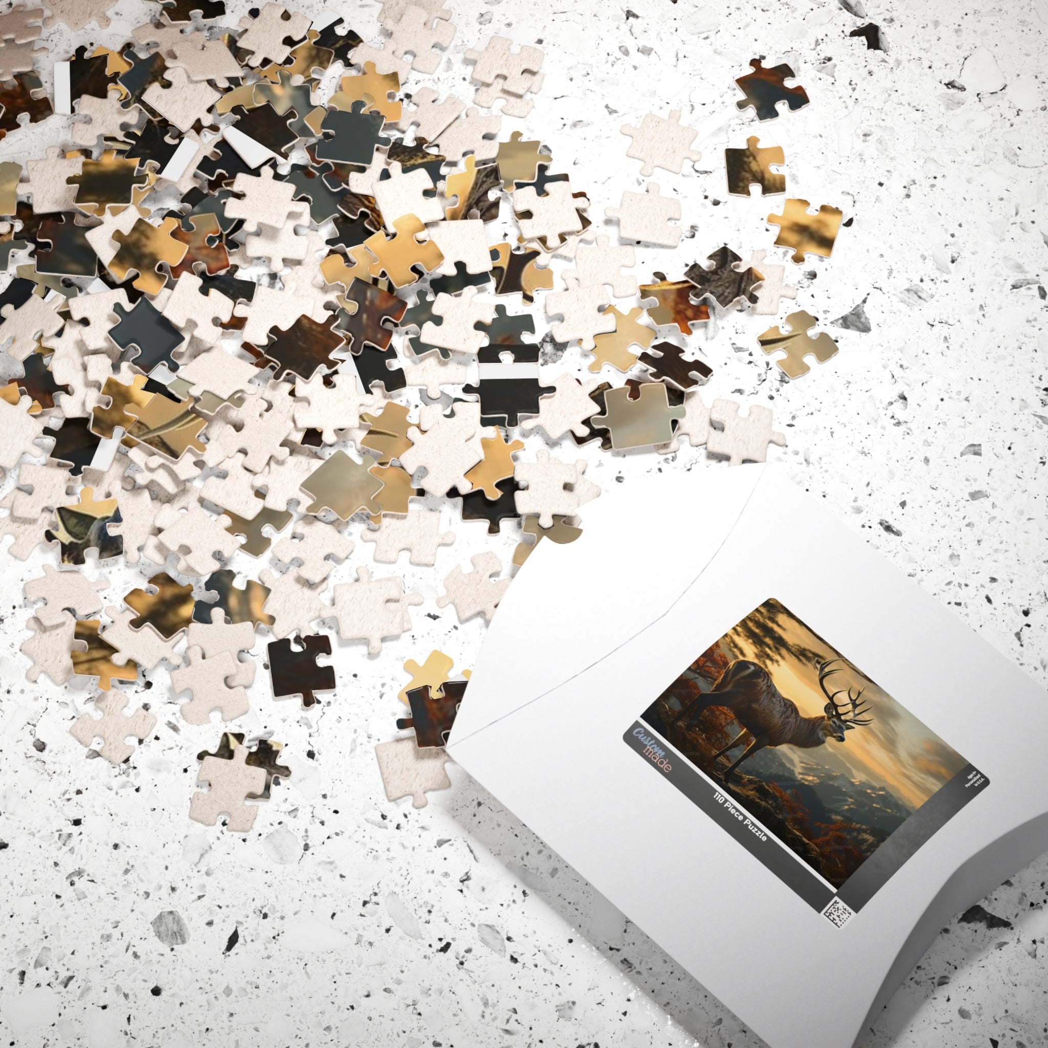 Majestic Stag Sunset Jigsaw Puzzle — Scenic Deer Landscape Puzzle (110/252/520/1014 pcs)