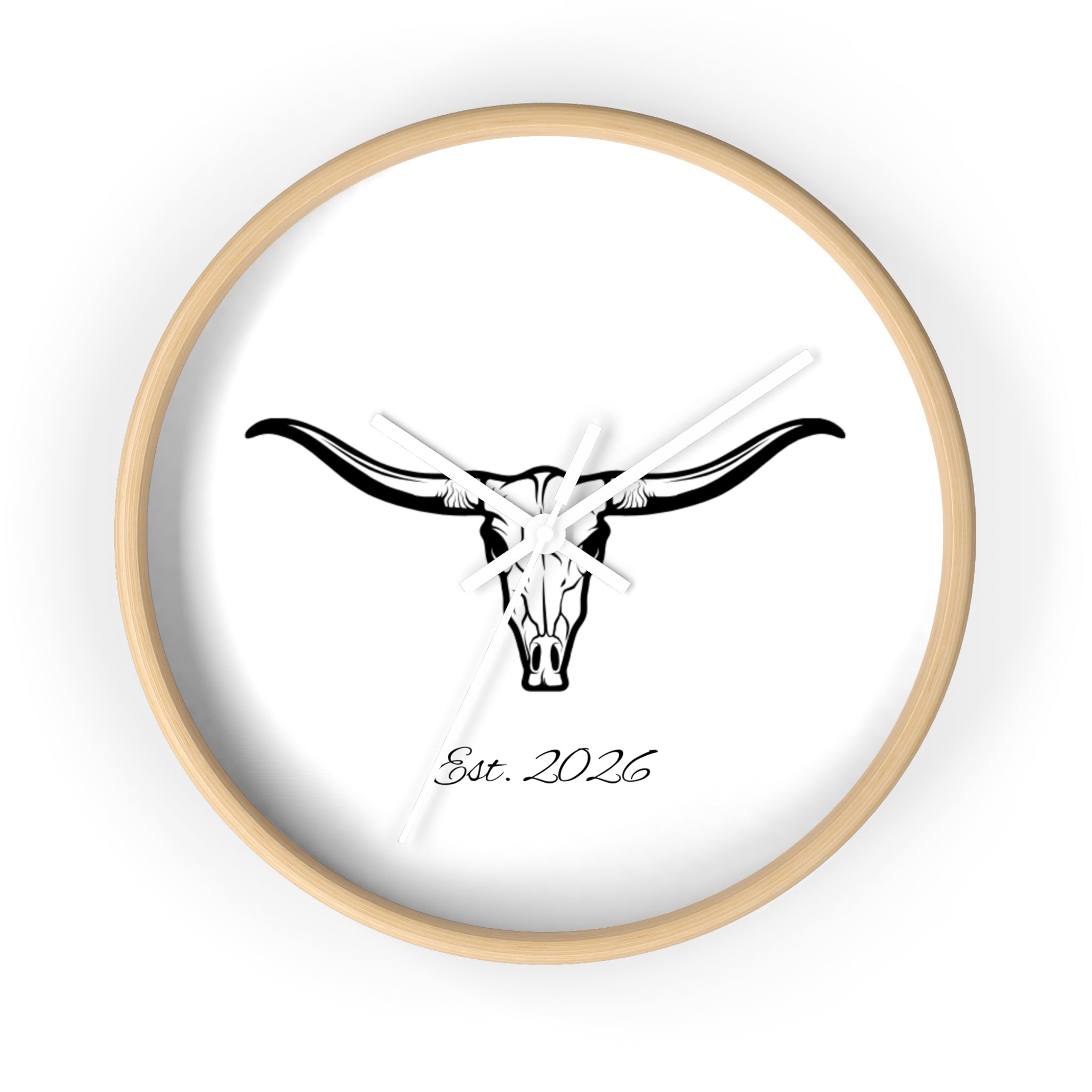 Longhorn Skull Wall Clock — Minimalist Western ‘Est. 2026’ Decorative Clock