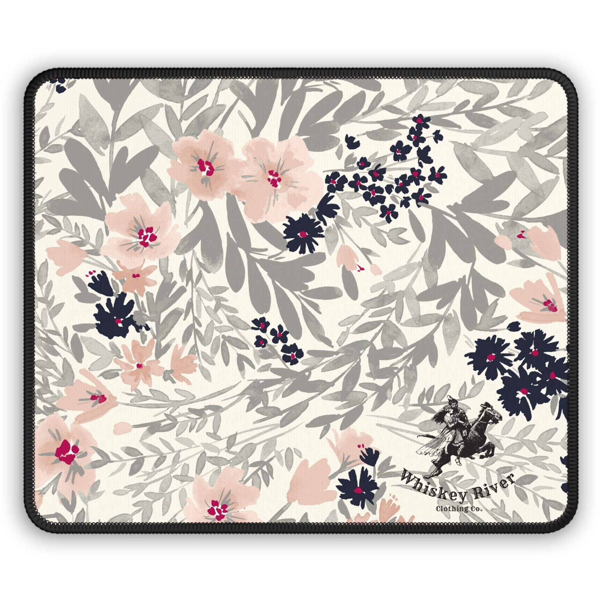 Floral Gaming Mouse Pad — Pink & Gray Botanical Desk Mat