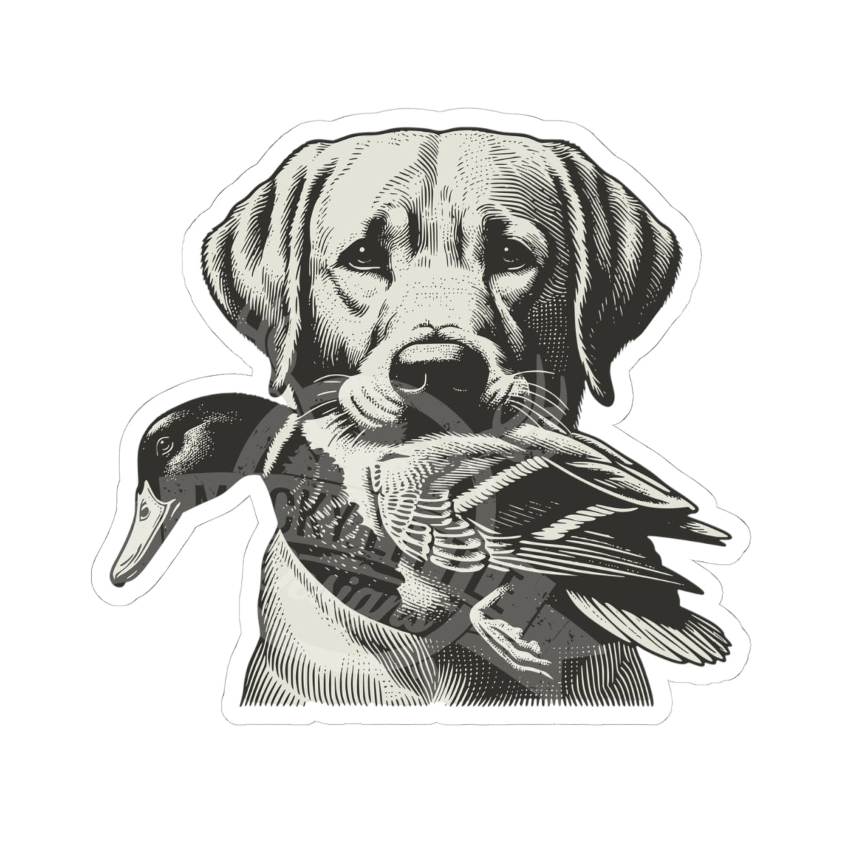 Retriever with Duck Sticker — Vintage Hunting Dog Kiss-Cut Decal
