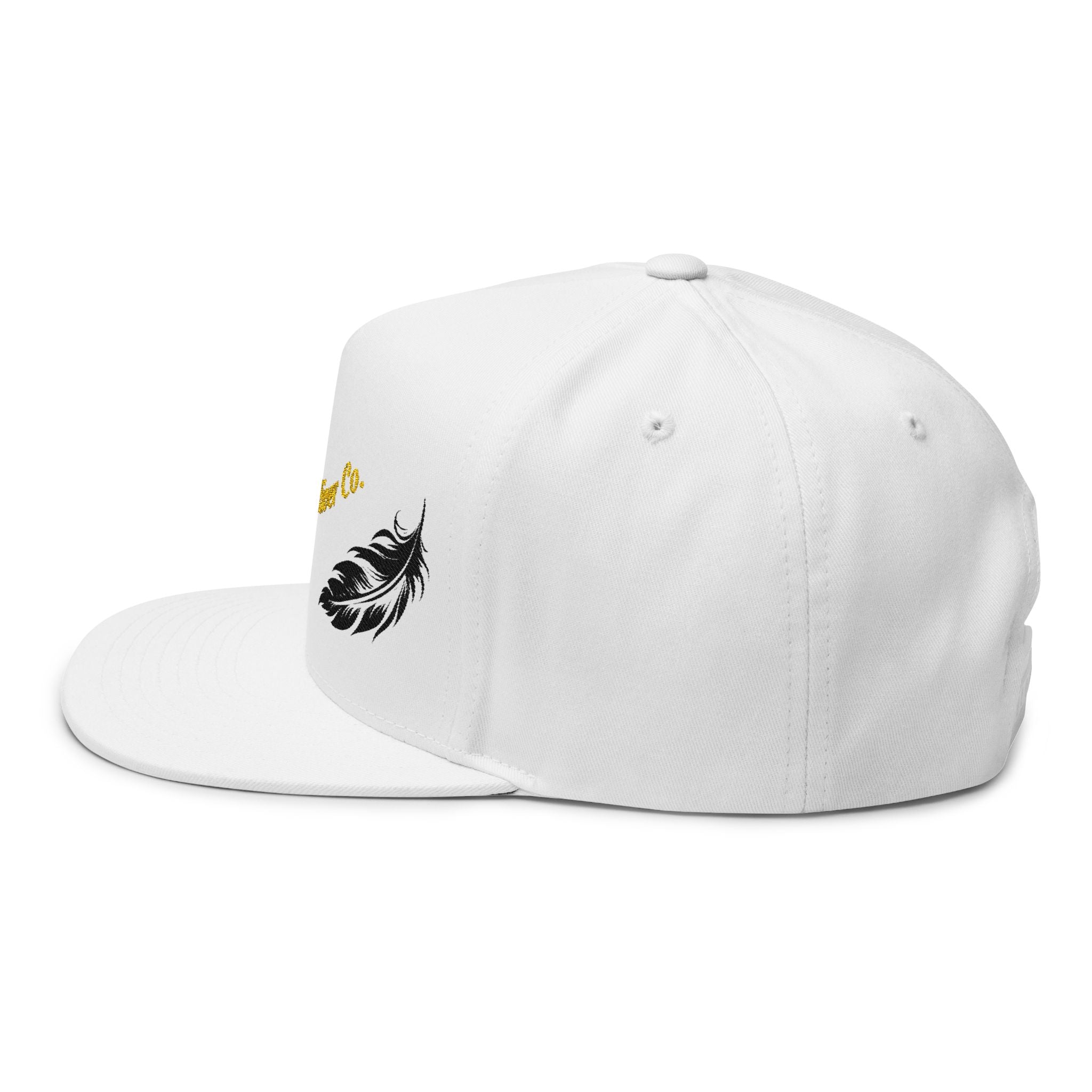Flat Bill Cap — Embroidered 'Whiskey River Co.' with Feather Design