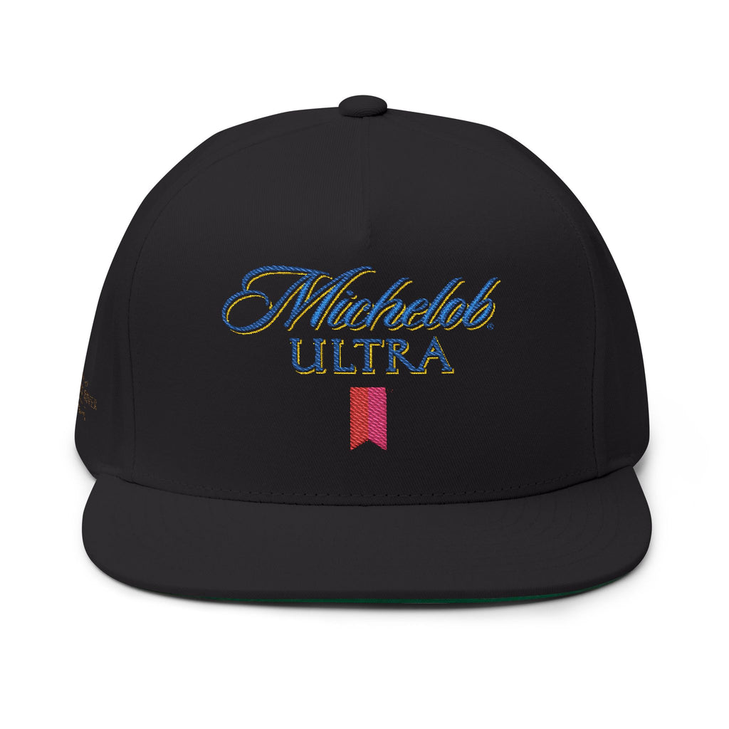 Embroidered Michelob Ultra Flat Bill Cap — Classic Script Logo Snapback