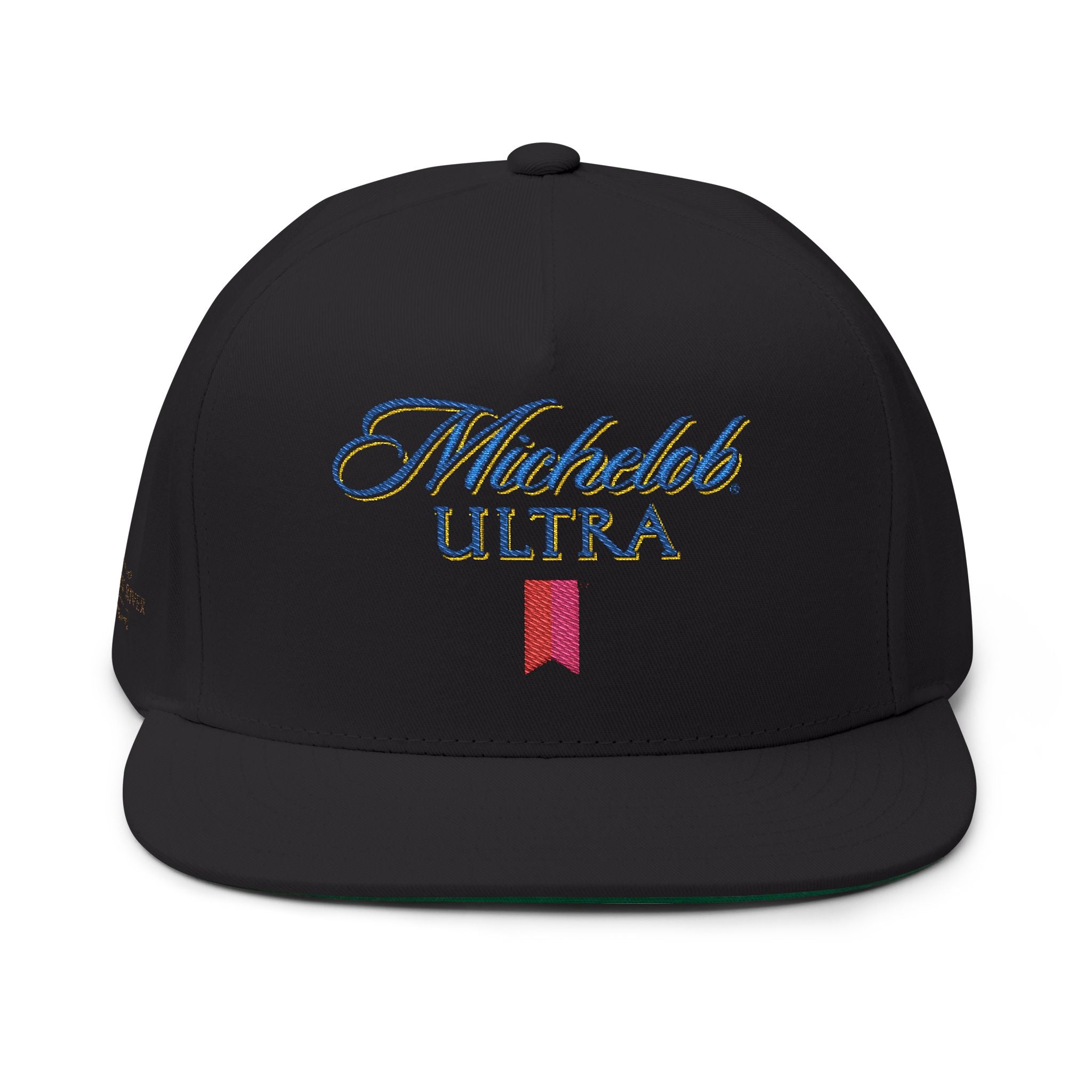 Embroidered Michelob Ultra Flat Bill Cap — Classic Script Logo Snapback