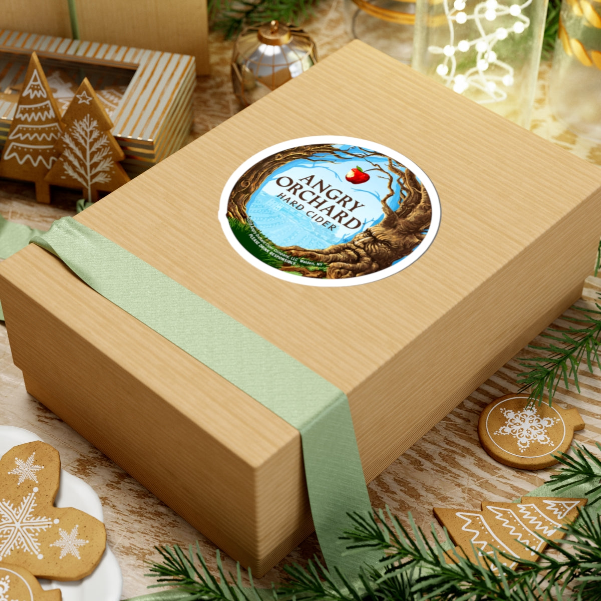 Angry Orchard Hard Cider Round Sticker — Orchard Tree Logo Kiss-Cut Sticker