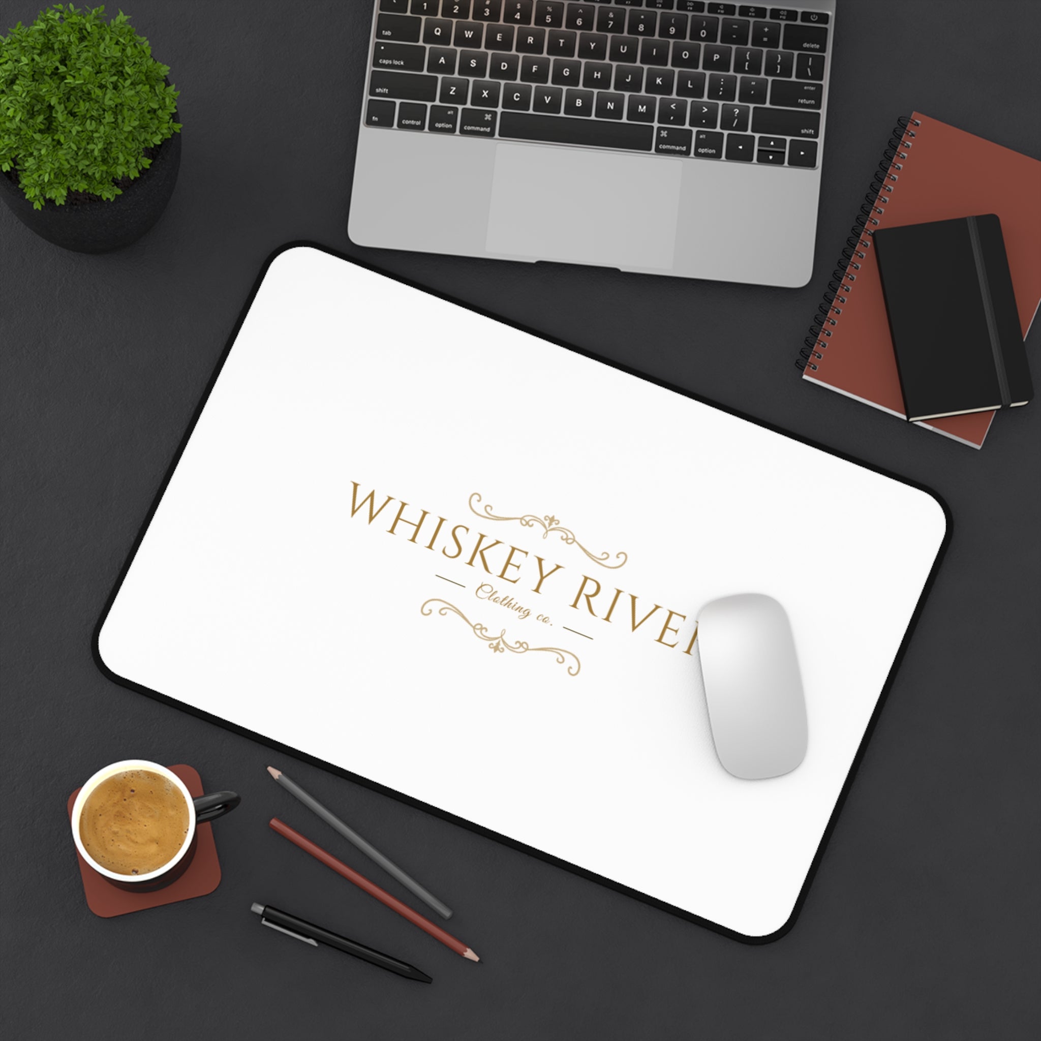 Whiskey River Desk Mat — Elegant Vintage Logo Mouse Pad for Home Office