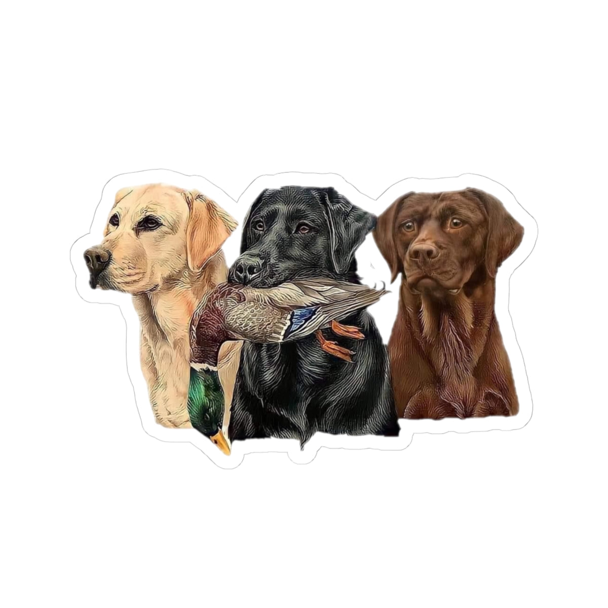 Hunting Labrador Trio Kiss-Cut Sticker — Retriever Dogs with Duck