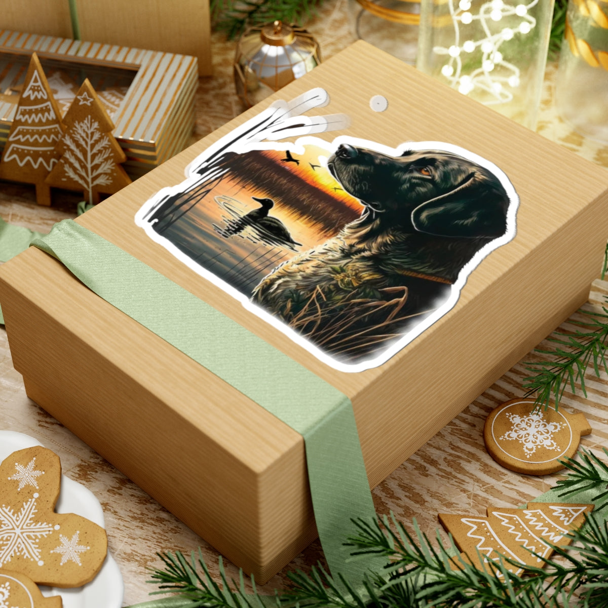 Duck Hunting Black Lab Sticker — Sunset Marsh Kiss-Cut Sticker