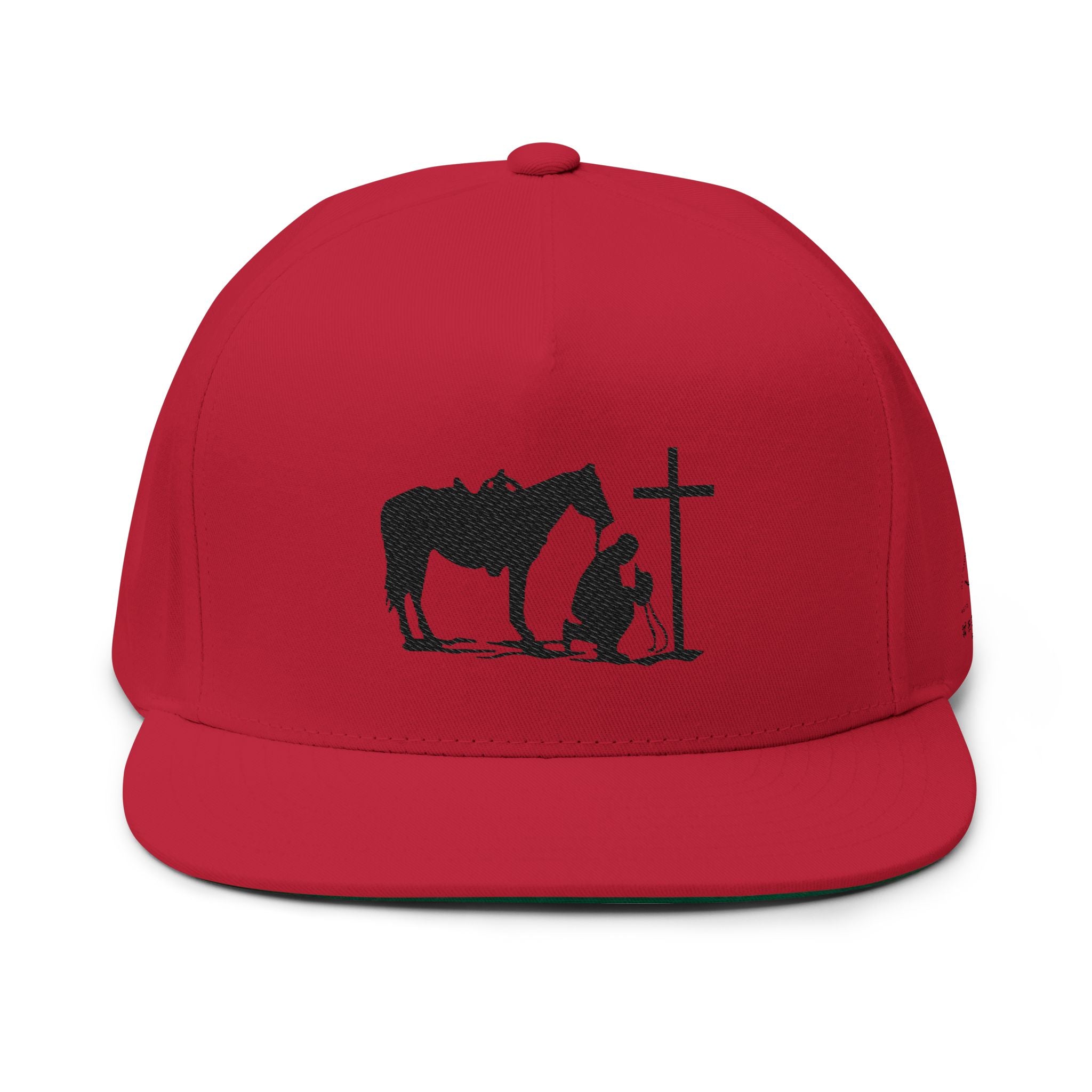 Christian Cowboy Flat Bill Cap - Prayer at Cross Embroidered Snapback
