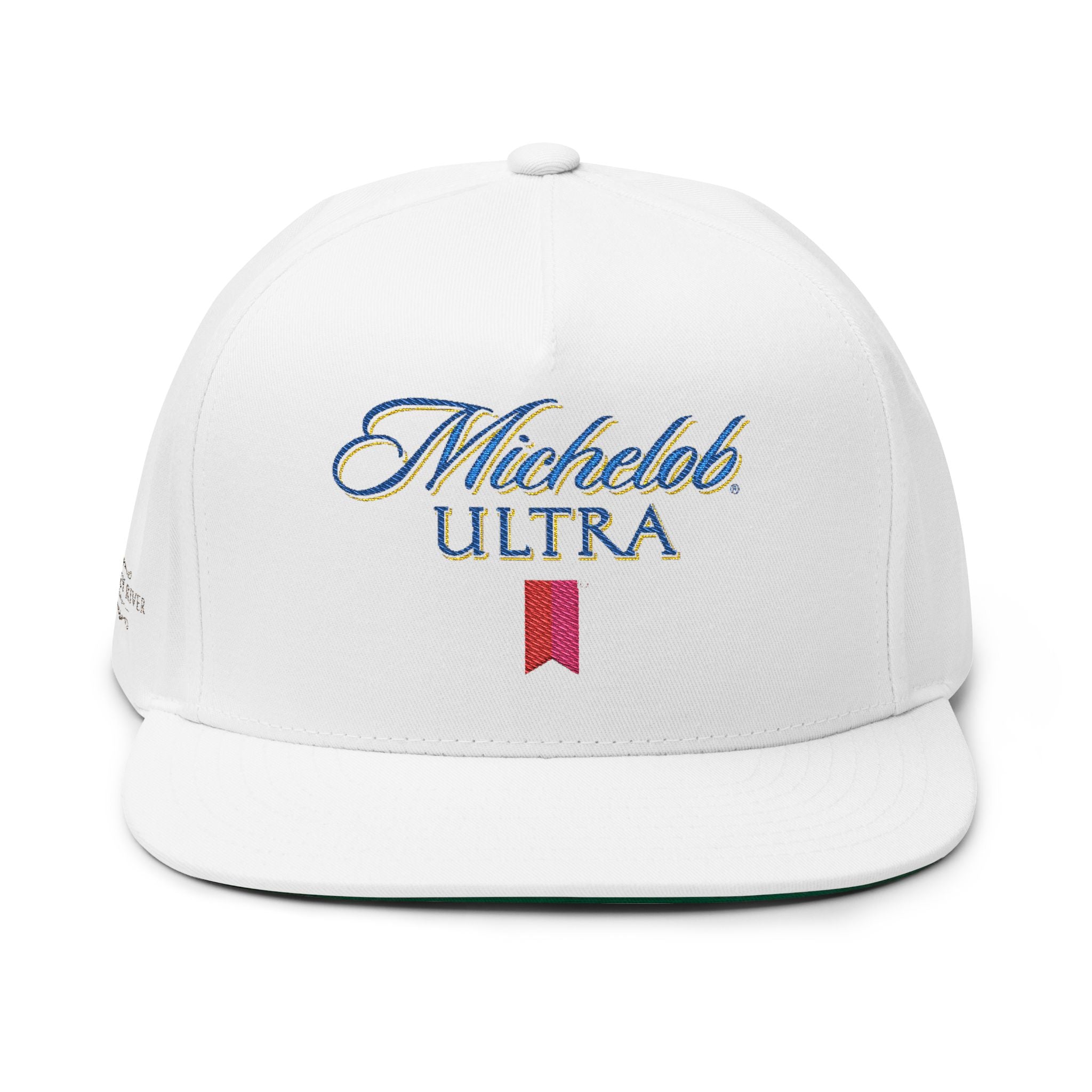 Embroidered Michelob Ultra Flat Bill Cap — Classic Script Logo Snapback