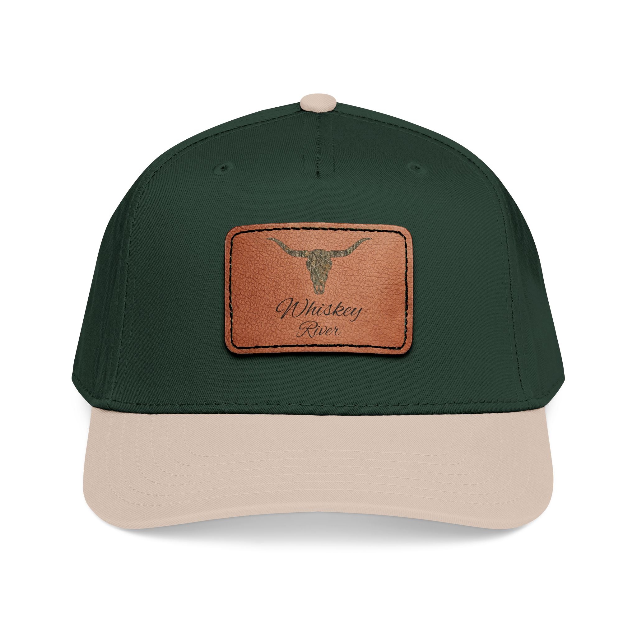 Leather Patch Baseball Cap — Western Longhorn Design
