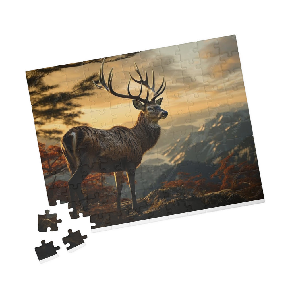 Majestic Stag Sunset Jigsaw Puzzle — Scenic Deer Landscape Puzzle (110/252/520/1014 pcs)