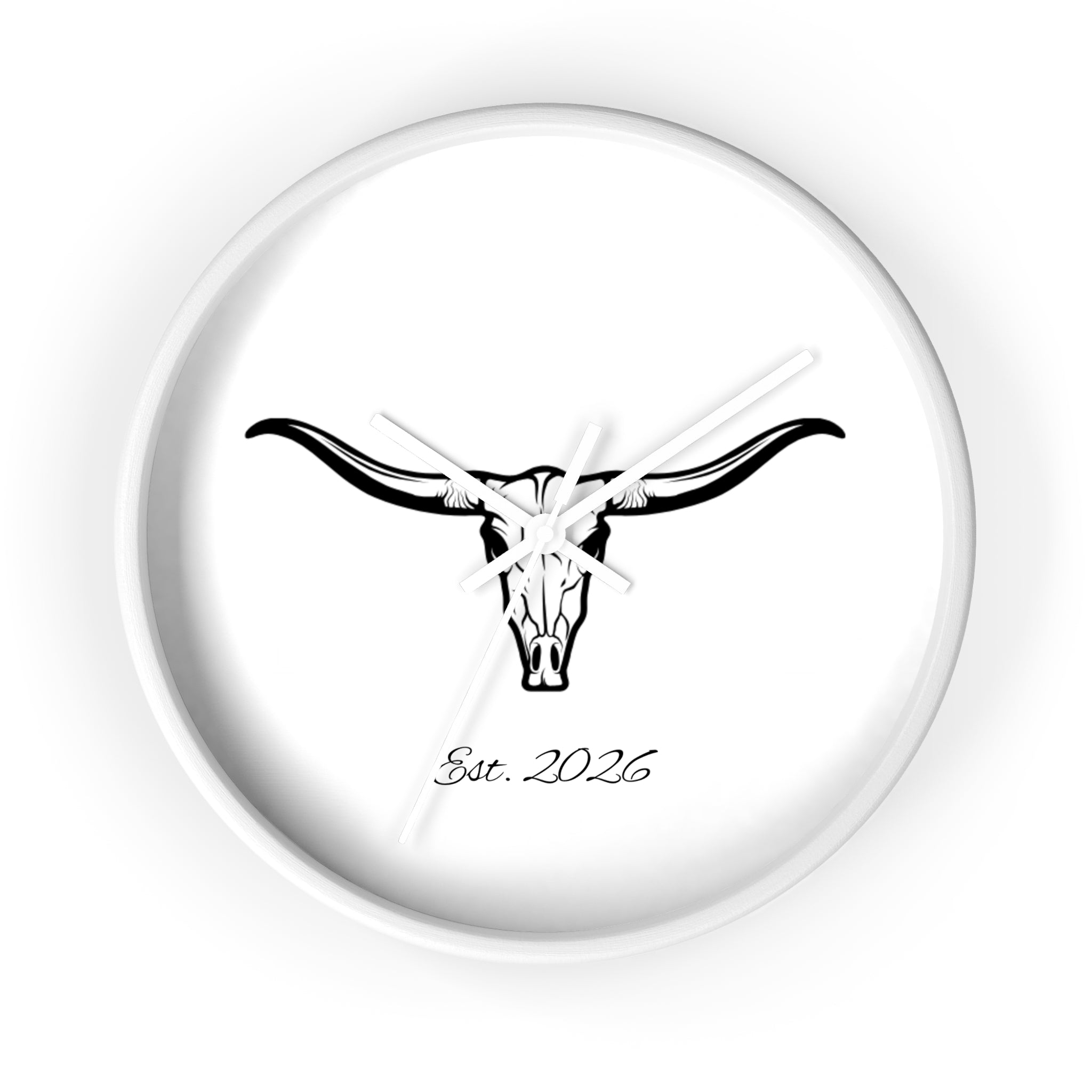 Longhorn Skull Wall Clock — Minimalist Western ‘Est. 2026’ Decorative Clock