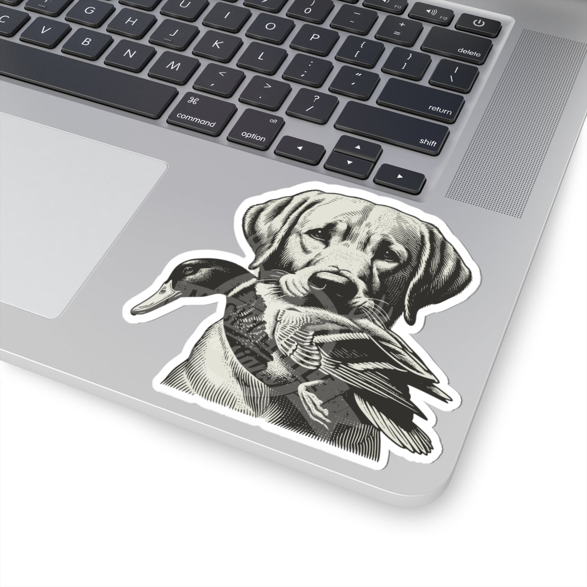 Retriever with Duck Sticker — Vintage Hunting Dog Kiss-Cut Decal