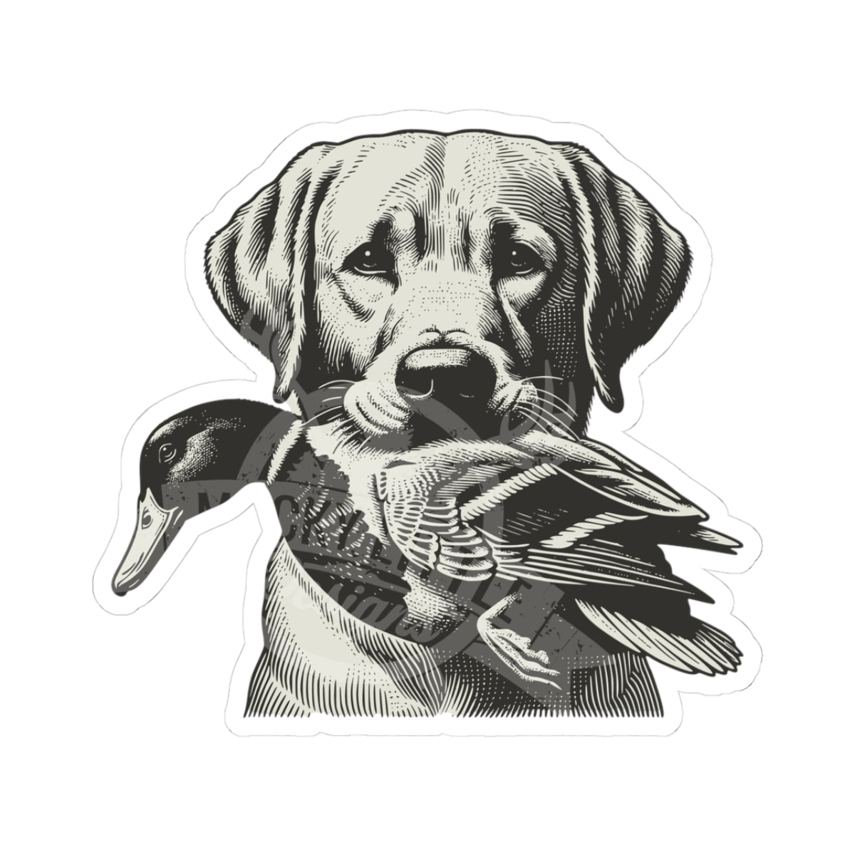 Retriever with Duck Sticker — Vintage Hunting Dog Kiss-Cut Decal