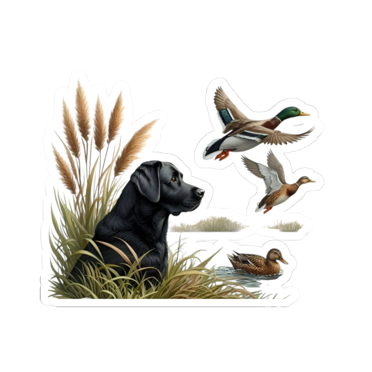 Duck Hunting Labrador Sticker Pack — Black Lab & Flying Ducks Kiss-Cut Decals