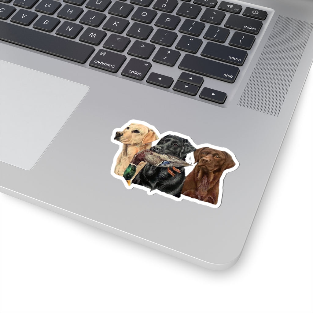 Hunting Labrador Trio Kiss-Cut Sticker — Retriever Dogs with Duck