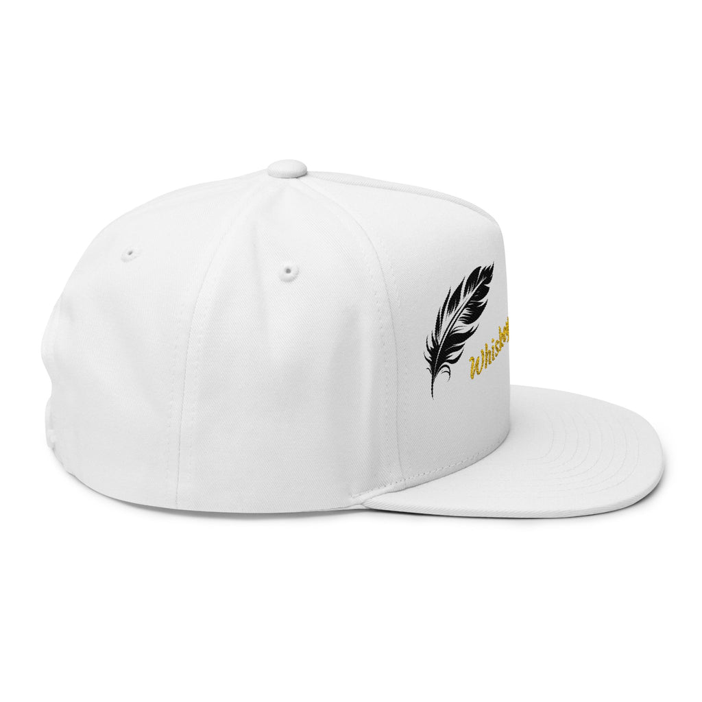Flat Bill Cap — Embroidered 'Whiskey River Co.' with Feather Design