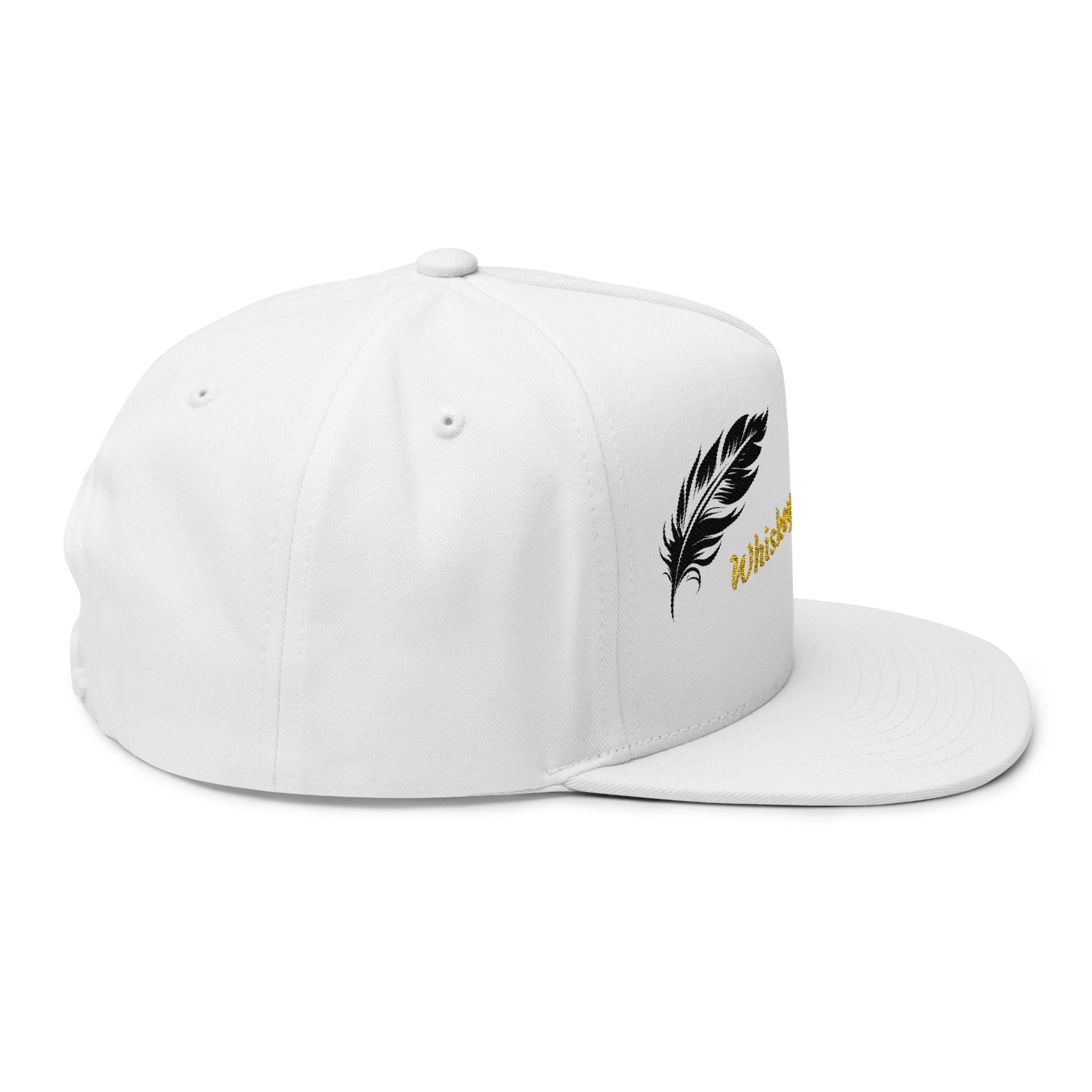 Flat Bill Cap — Embroidered 'Whiskey River Co.' with Feather Design