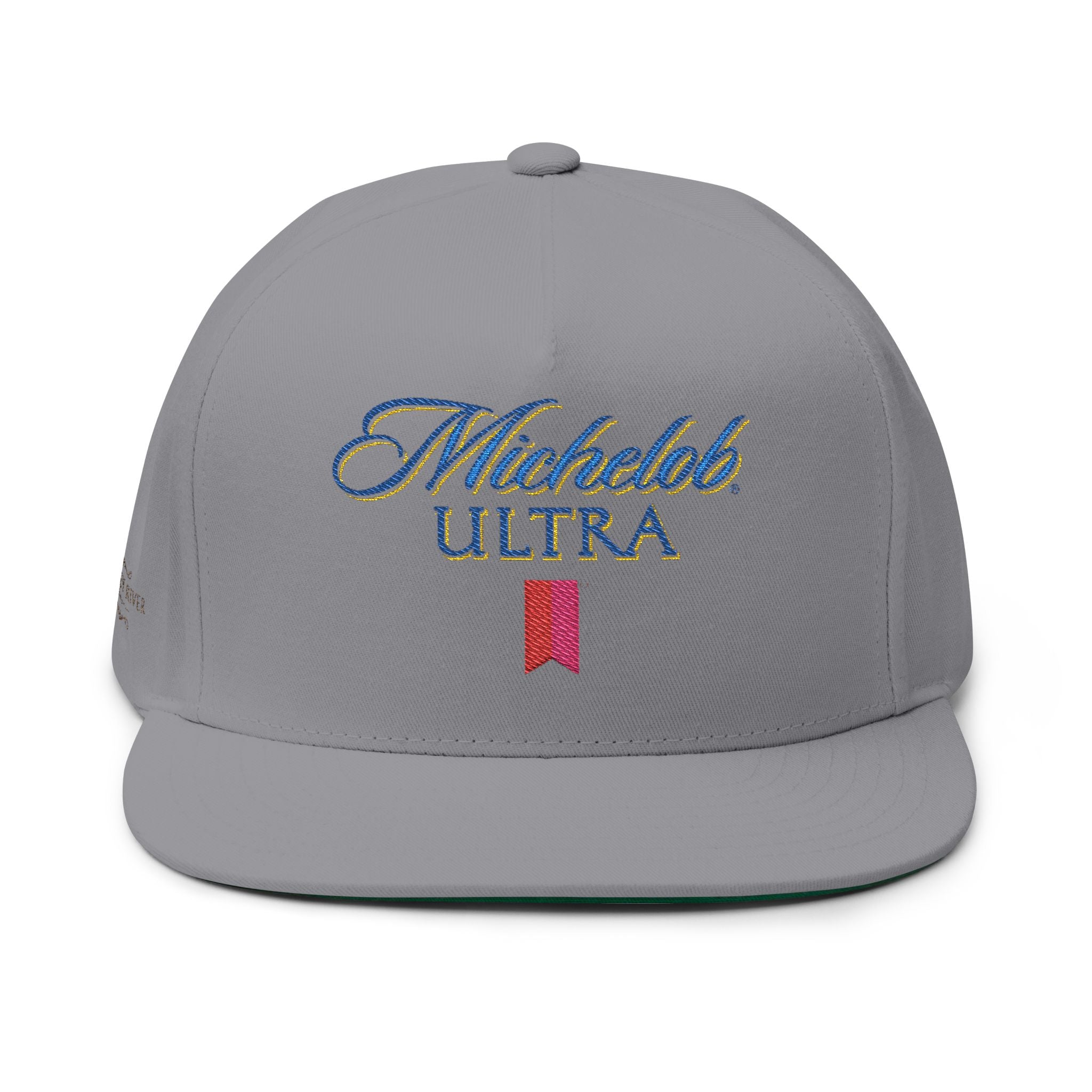 Embroidered Michelob Ultra Flat Bill Cap — Classic Script Logo Snapback