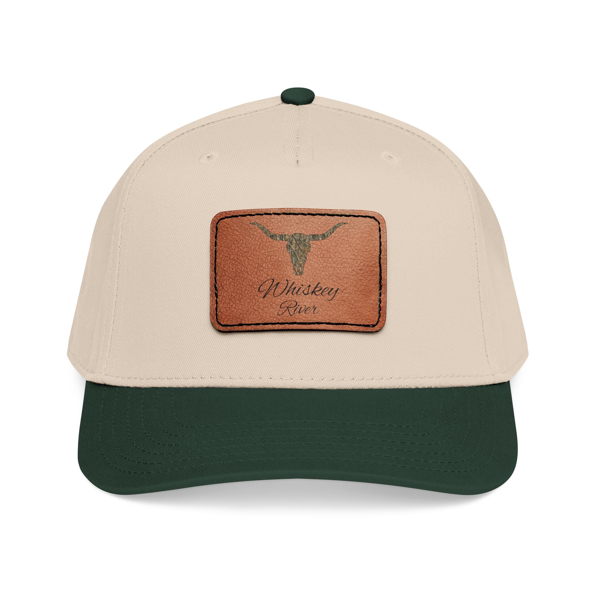 Leather Patch Baseball Cap — Western Longhorn Design