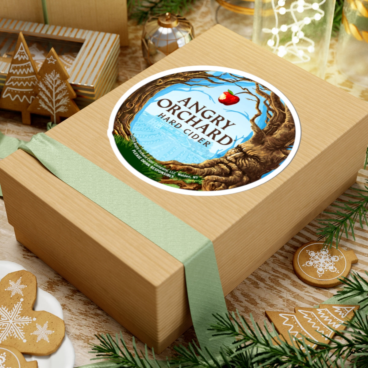 Angry Orchard Hard Cider Round Sticker — Orchard Tree Logo Kiss-Cut Sticker