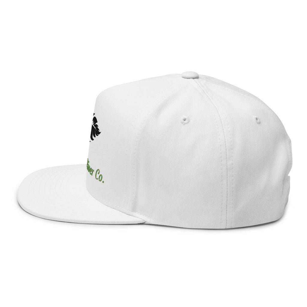 Whiskey River Co. Embroidered Flat Bill Cap — Feather Logo Snapback