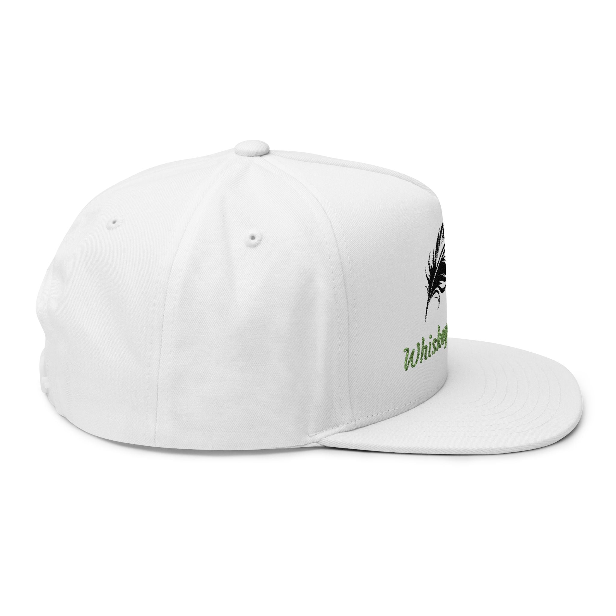 Whiskey River Co. Embroidered Flat Bill Cap — Feather Logo Snapback