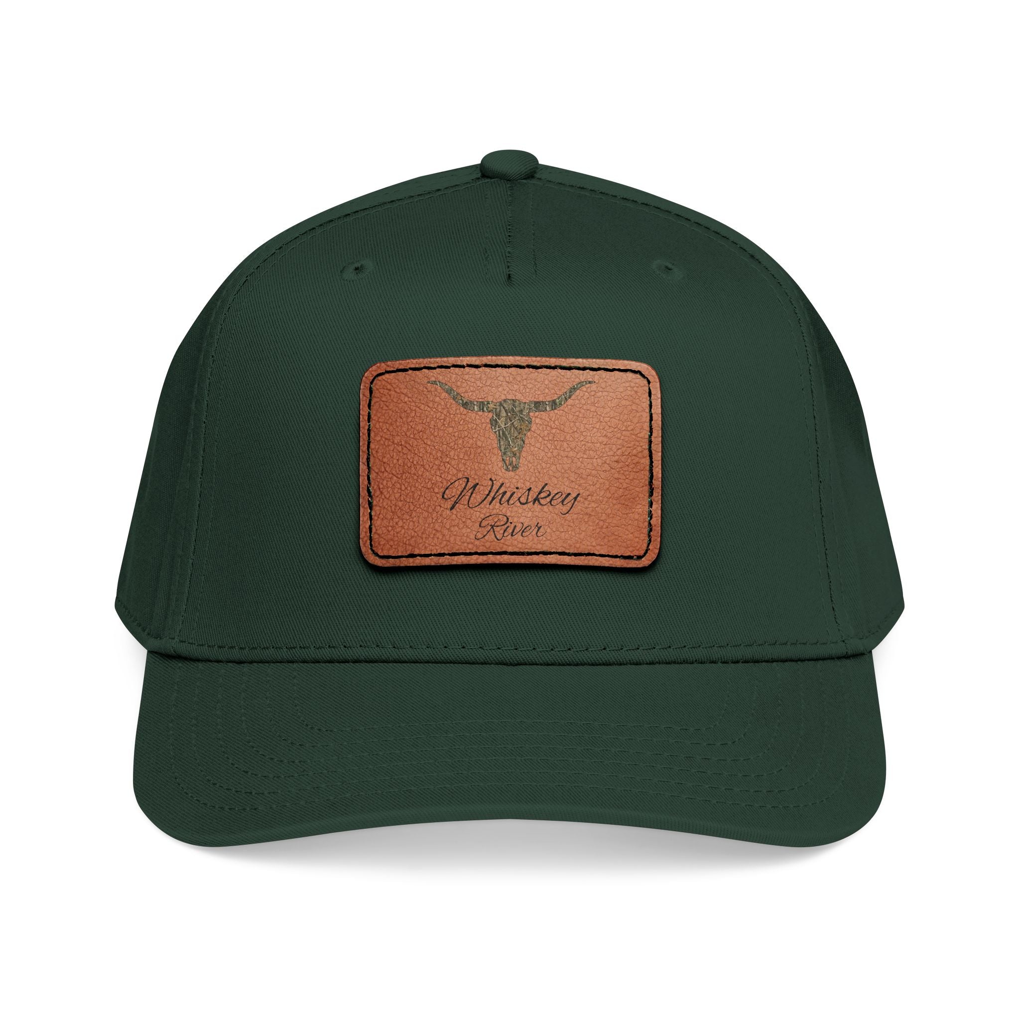 Leather Patch Baseball Cap — Western Longhorn Design