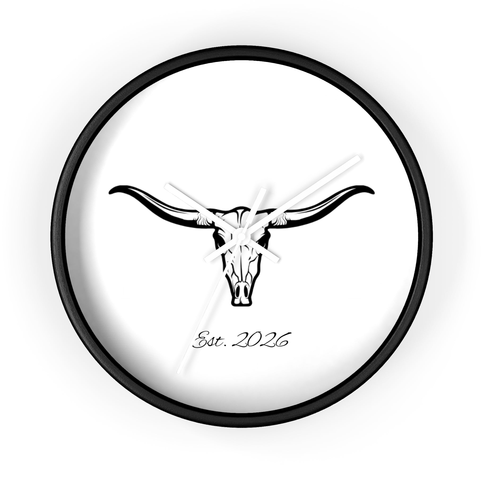 Longhorn Skull Wall Clock — Minimalist Western ‘Est. 2026’ Decorative Clock