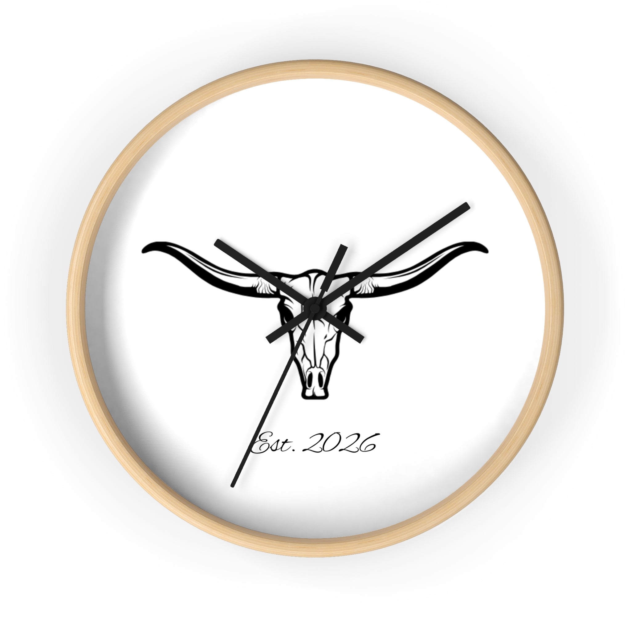 Longhorn Skull Wall Clock — Minimalist Western ‘Est. 2026’ Decorative Clock