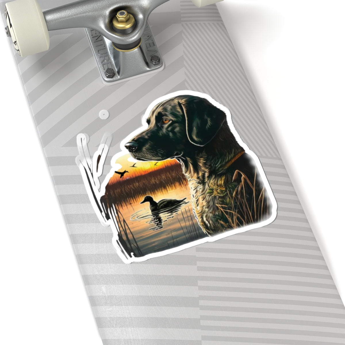 Duck Hunting Black Lab Sticker — Sunset Marsh Kiss-Cut Sticker