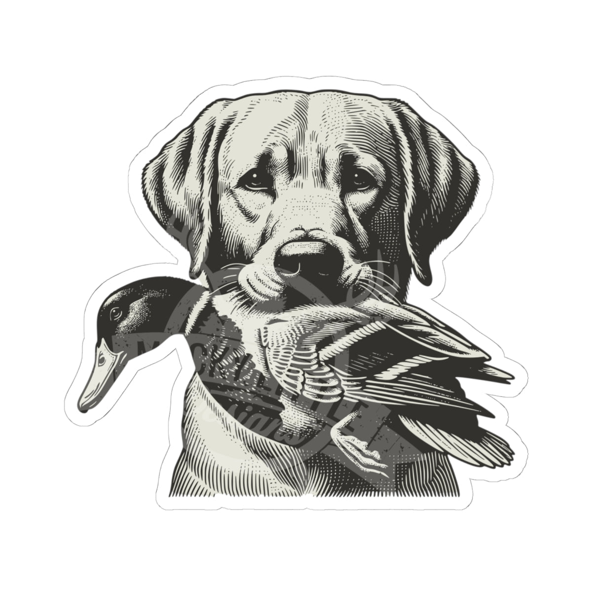 Retriever with Duck Sticker — Vintage Hunting Dog Kiss-Cut Decal