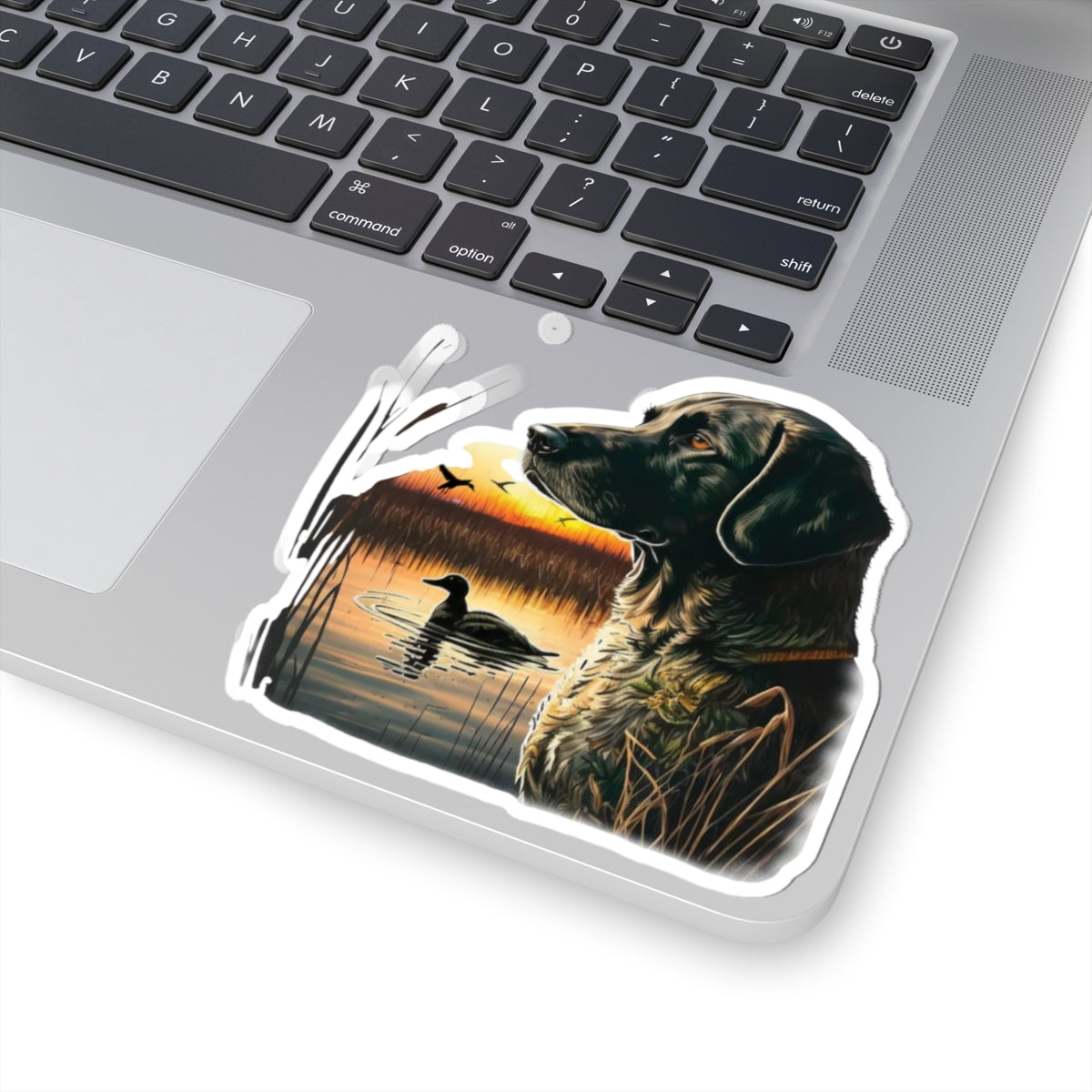 Duck Hunting Black Lab Sticker — Sunset Marsh Kiss-Cut Sticker