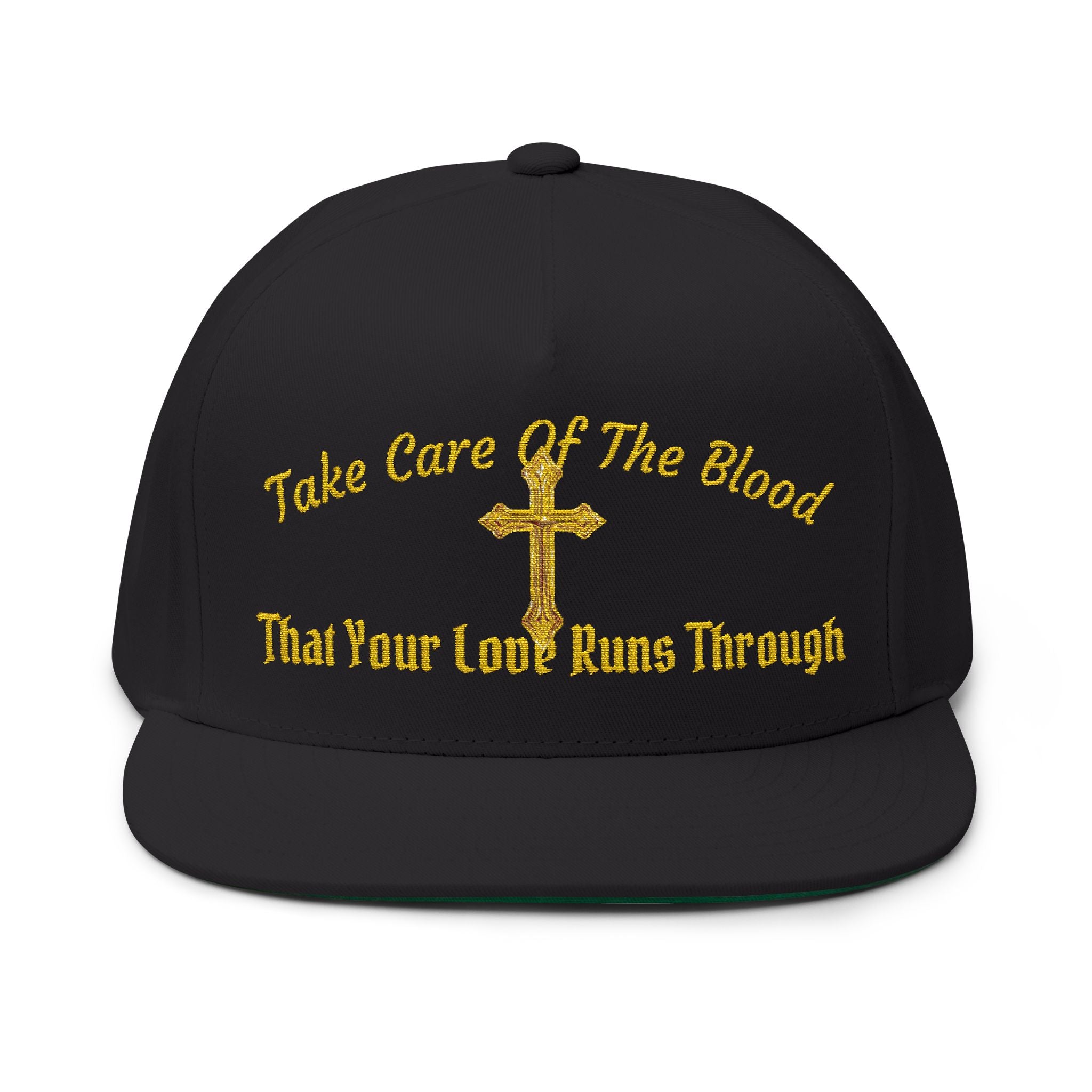 Embroidered Gold Cross Snapback Hat — "Take Care of the Blood That Your Love Runs Through"