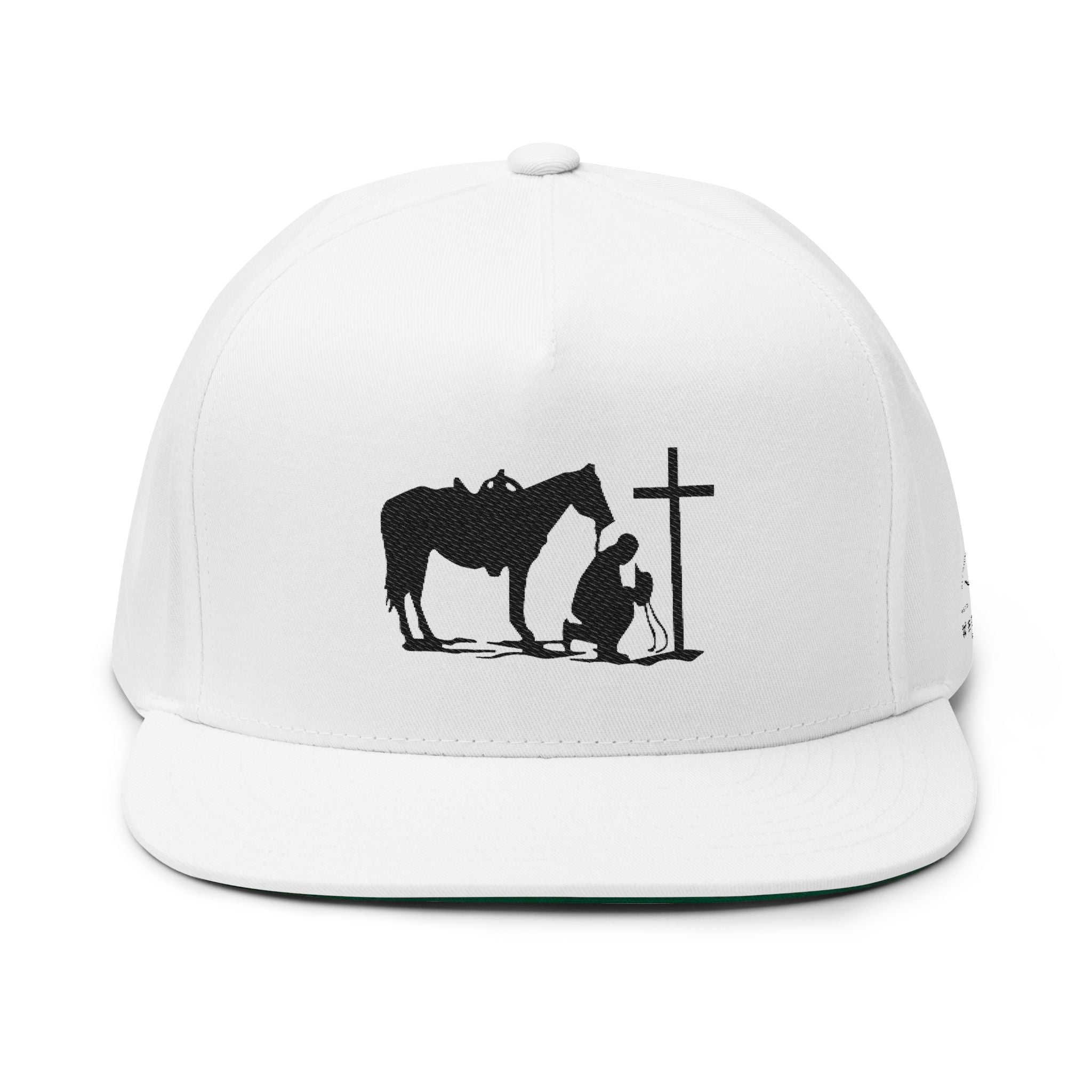 Christian Cowboy Flat Bill Cap - Prayer at Cross Embroidered Snapback