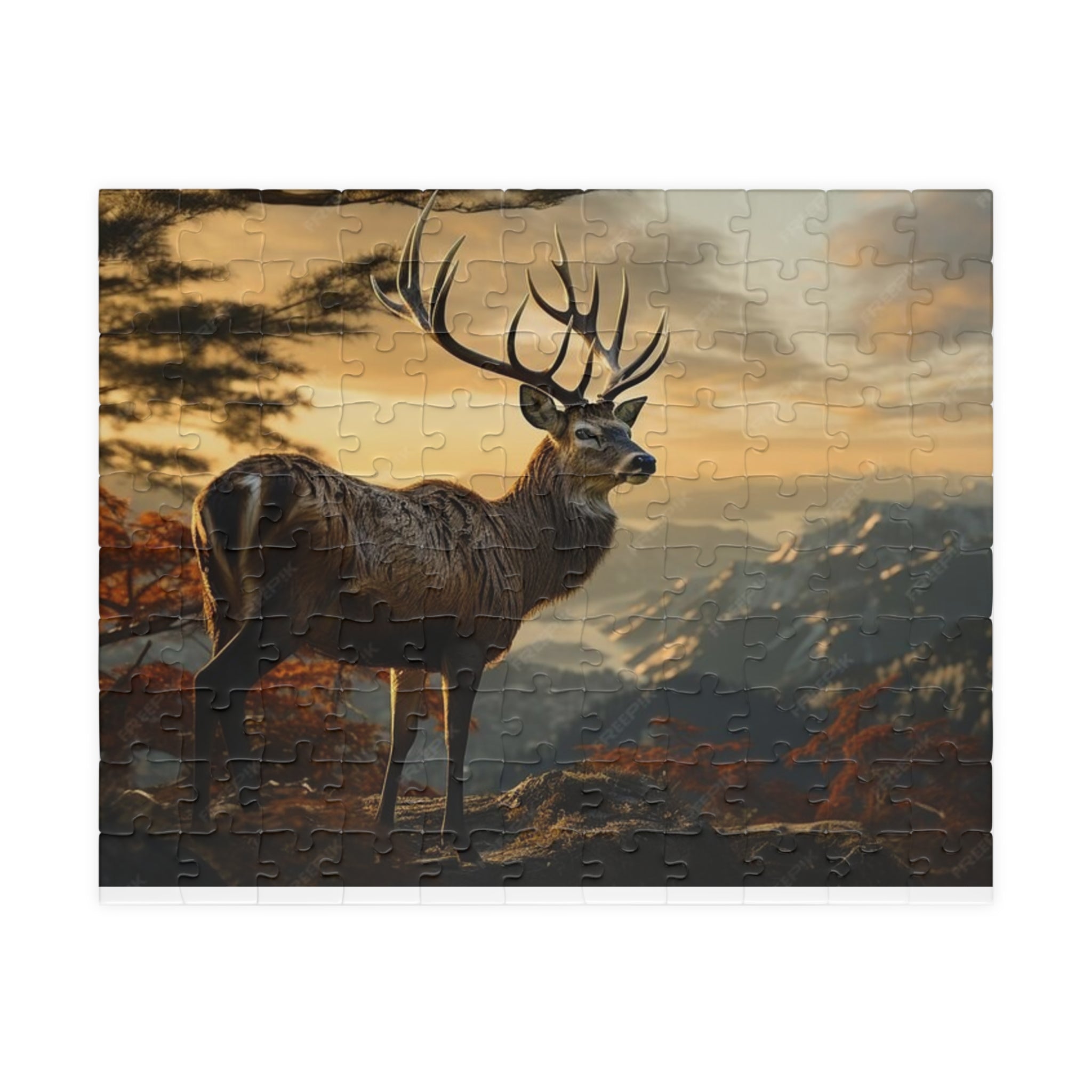 Majestic Stag Sunset Jigsaw Puzzle — Scenic Deer Landscape Puzzle (110/252/520/1014 pcs)