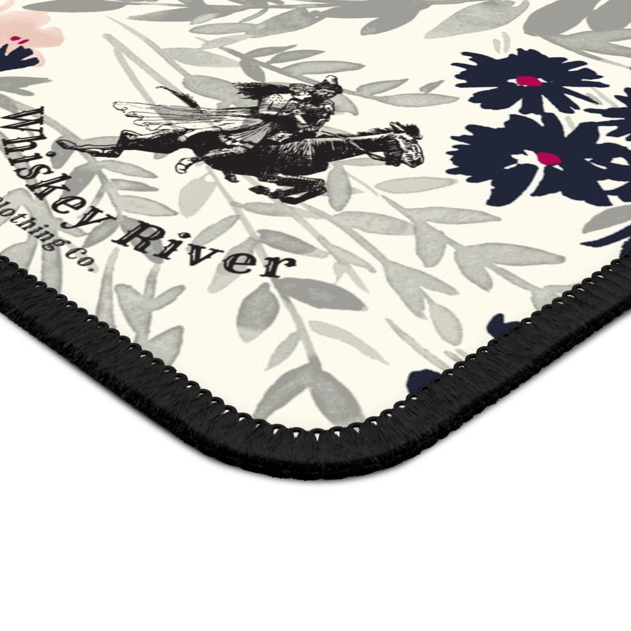 Floral Gaming Mouse Pad — Pink & Gray Botanical Desk Mat