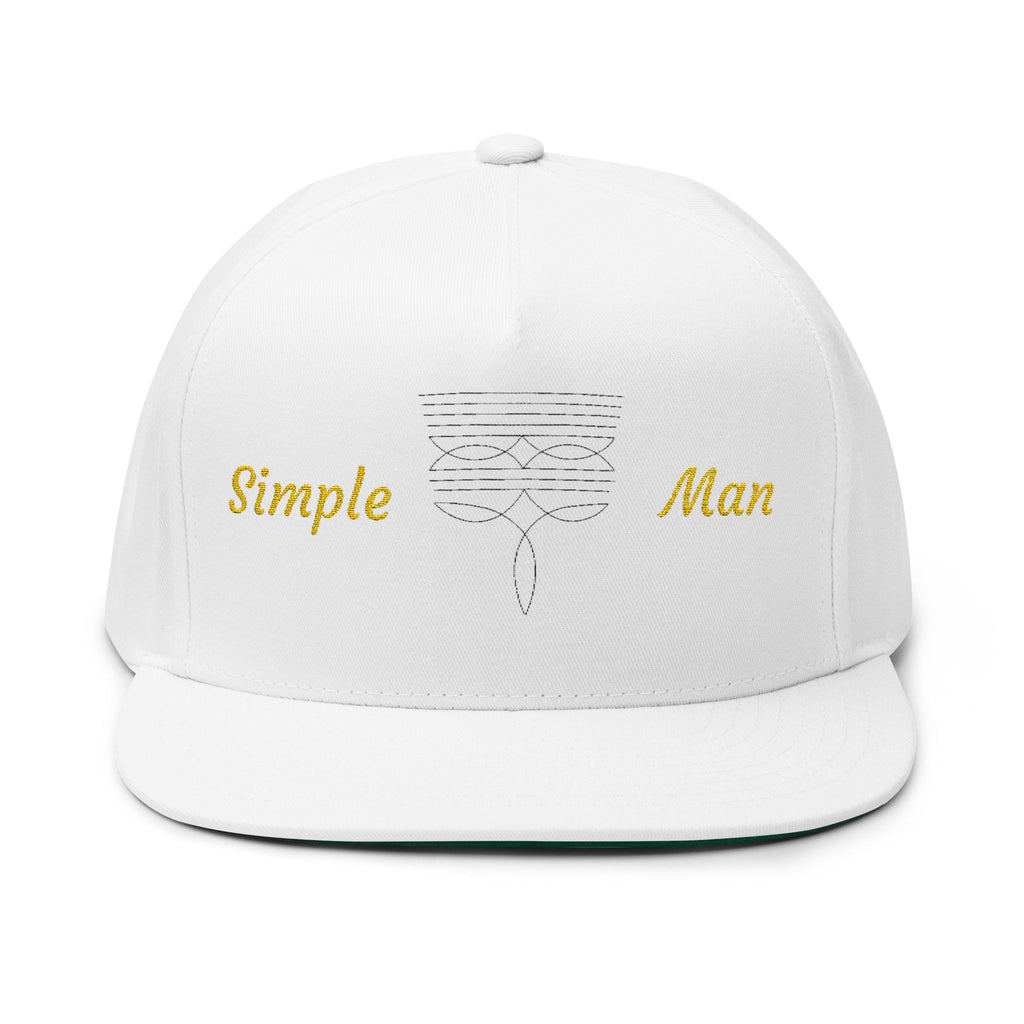 Embroidered Flat Bill Cap – "Simple Man" Script with Minimal Line Art