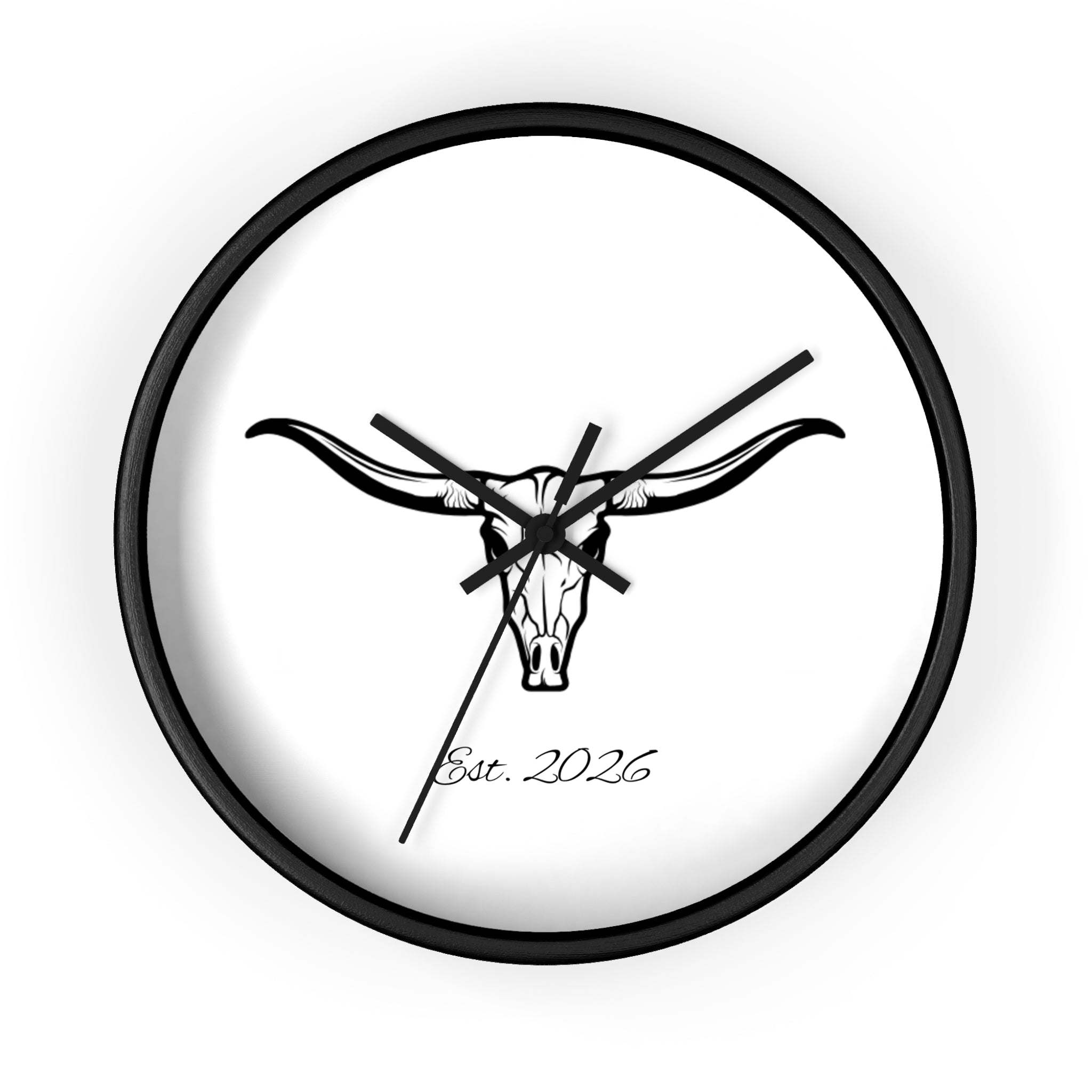 Longhorn Skull Wall Clock — Minimalist Western ‘Est. 2026’ Decorative Clock