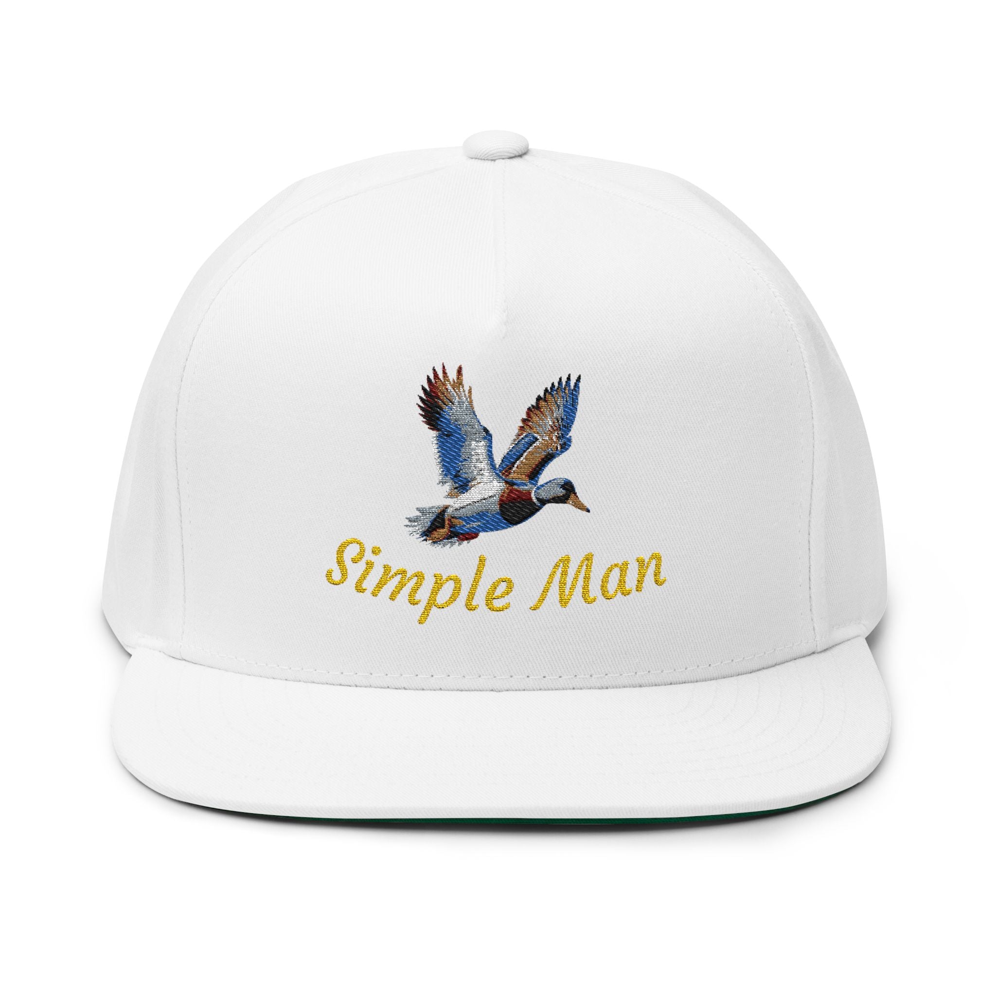 Flat Bill Cap — Embroidered Flying Duck with "Simple Man" Text