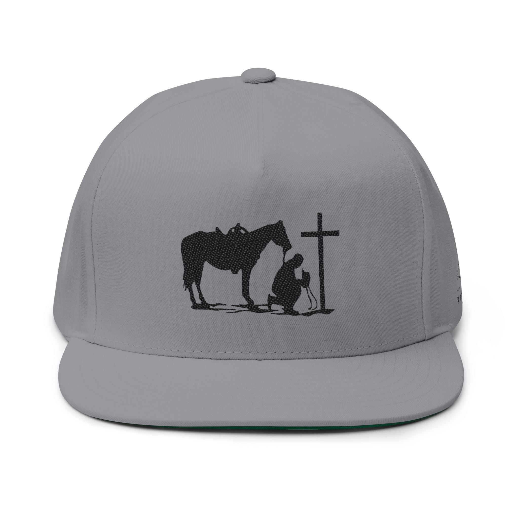 Christian Cowboy Flat Bill Cap - Prayer at Cross Embroidered Snapback