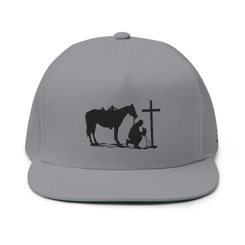 Christian Cowboy Flat Bill Cap - Prayer at Cross Embroidered Snapback
