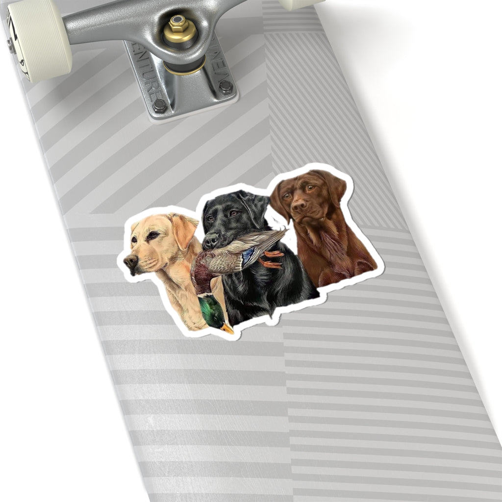 Hunting Labrador Trio Kiss-Cut Sticker — Retriever Dogs with Duck